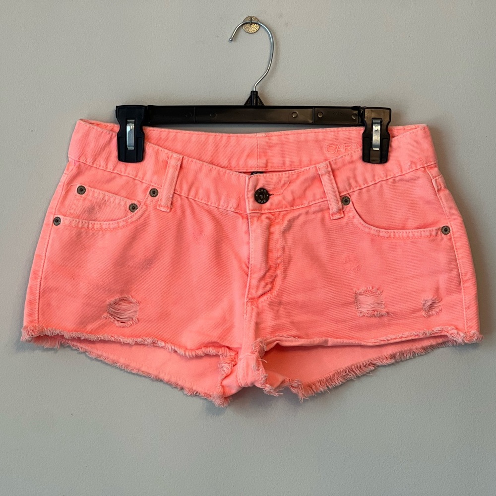 CARMAR HOT CORAL DENIM SHORTS